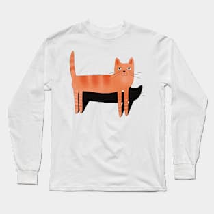 Whimsical ginger cat with shadow Long Sleeve T-Shirt